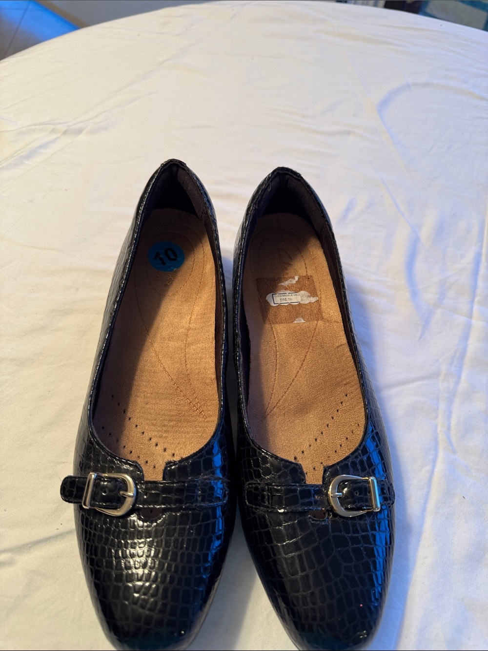 Clarks Black Croc-Embossed Buckle Loafers Leather- Women